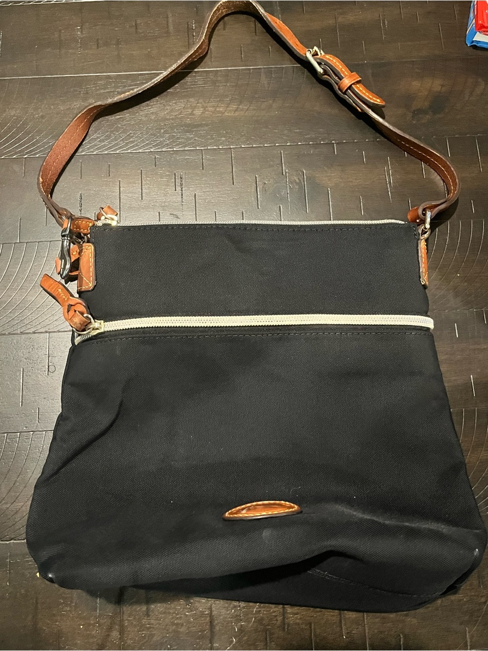 Dooney & Bourke Crossbody Bag Womens Small Black Canvas Leather Duck Logo Purse